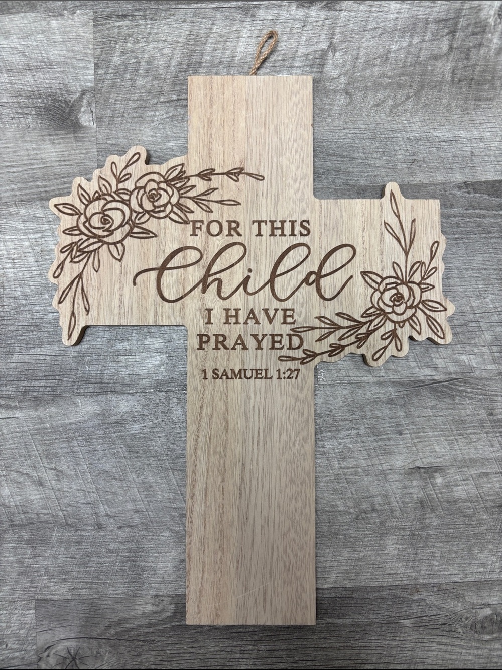 Hobby Lobby Wood Cross Wall Sign - Natural Wood with Brown Script